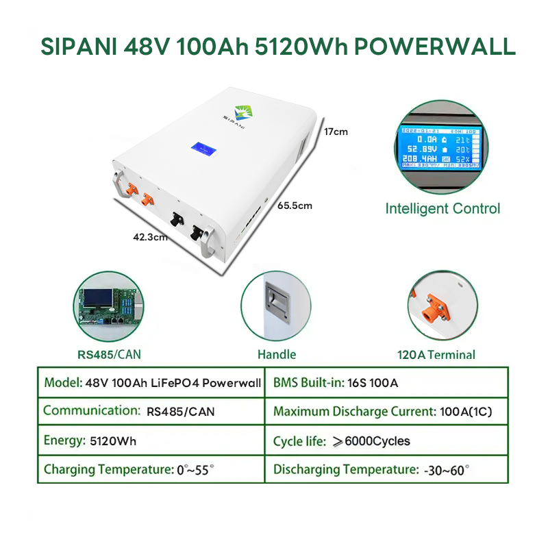 SIPANI 10 кВтч аккумулятор для дома на солнечной энергии настенный 48 В LiFePO4 200 Ач